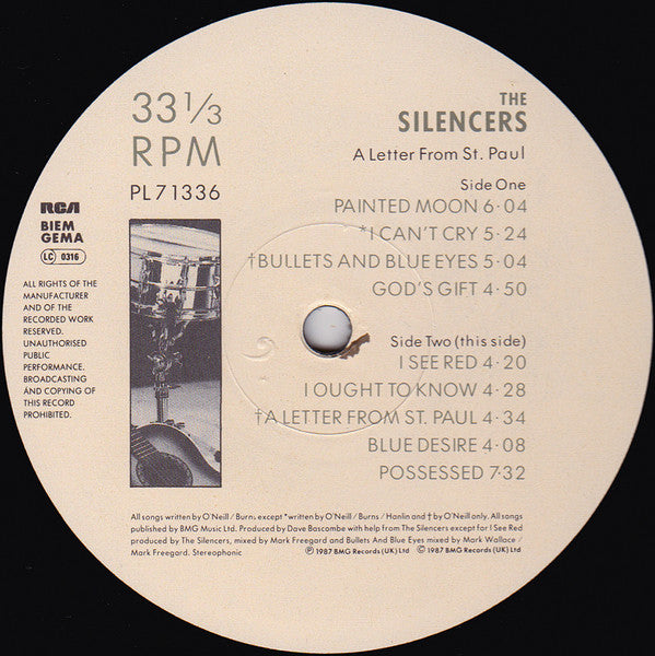 The Silencers : A Letter From St. Paul (LP, Album, Emb)