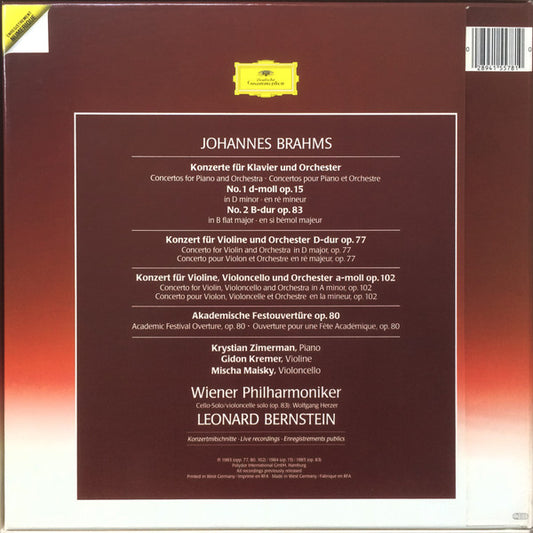 Brahms*, Leonard Bernstein, Wiener Philharmoniker, Zimerman*, Kremer*, Maisky* : Konzerte / Concertos (4xLP, Comp + Box)