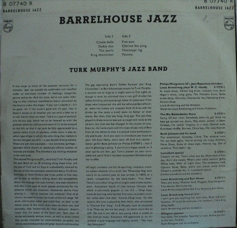Turk Murphy And His Jazz Band* : Barrelhouse Jazz (10")
