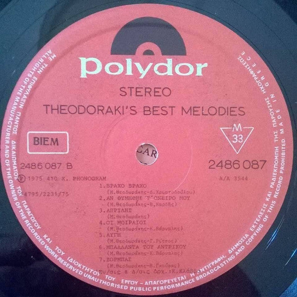 Mikis Theodorakis : Theodorakis' Best Melodies (LP, Comp)