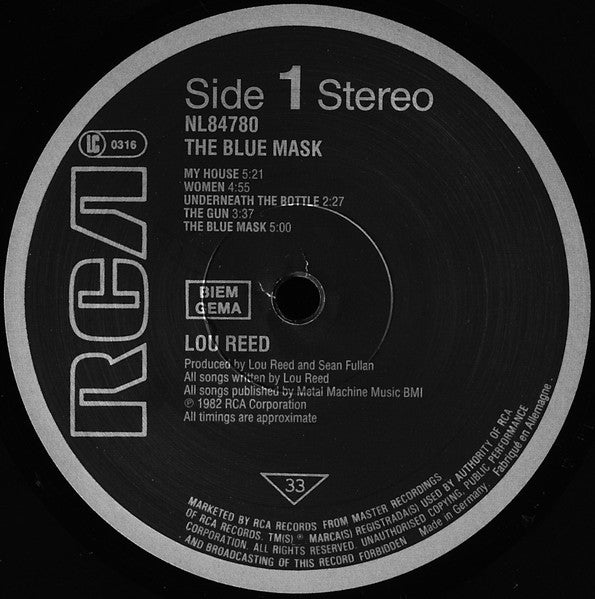 Lou Reed : The Blue Mask (LP, Album, RE)