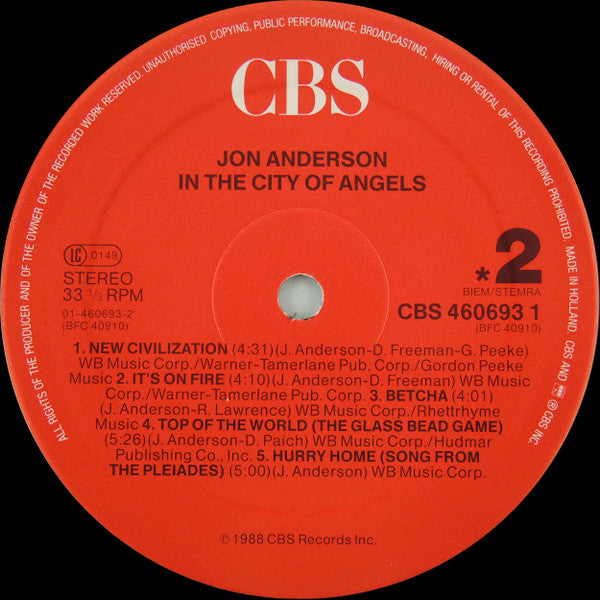 Jon Anderson : In The City Of Angels (LP, Album)