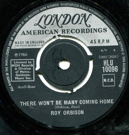 Roy Orbison : There Won't Be Many Coming Home (7", Single)