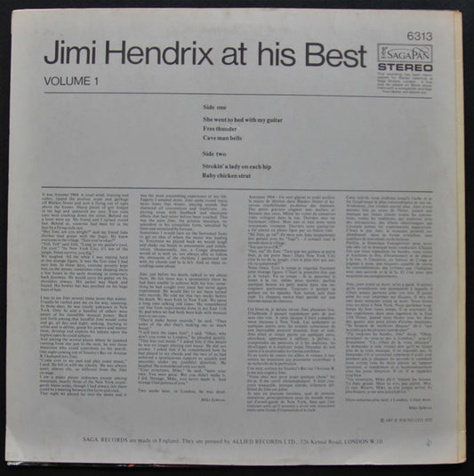 Jimi Hendrix : Jimi Hendrix At His Best (Volume 1) (LP, Album)
