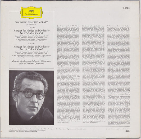 Mozart*, Camerata Academica Des Salzburger Mozarteums*, Géza Anda : Klavierkonzerte = Piano Concertos - G-dur = In G Major / KV 453 · C-dur = In C Major / KV 467 (LP, Album, RE)