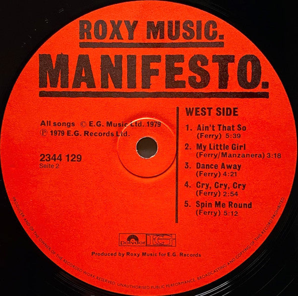 Roxy Music : Manifesto (LP, Album)