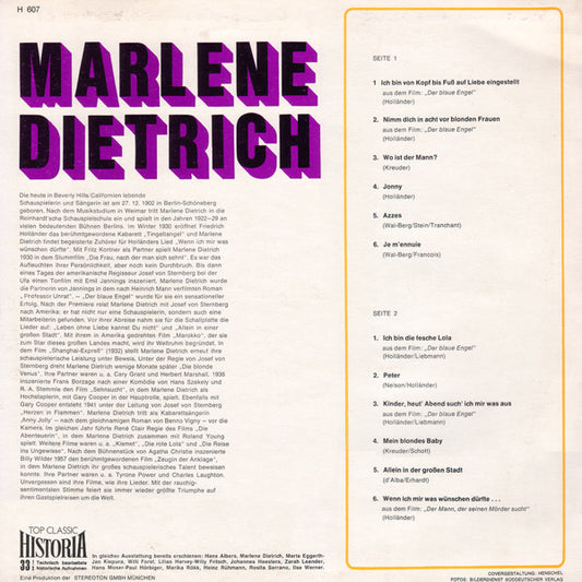 Marlene Dietrich : Marlene Dietrich (LP, Comp)