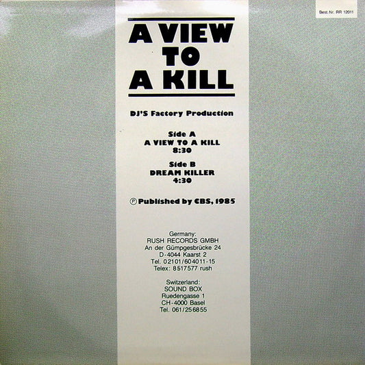 DJ's Factory - A View To A Kill (12") (Very Good Plus (VG+)) - Skanderborg Vinyl