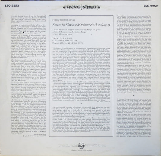 Pyotr Ilyich Tchaikovsky, Van Cliburn, RCA Victor Symphony Orchestra, Kiril Kondrashin : Konzert Für Klavier Und Orchester Nr. 1 B-moll, Op. 23 (LP)