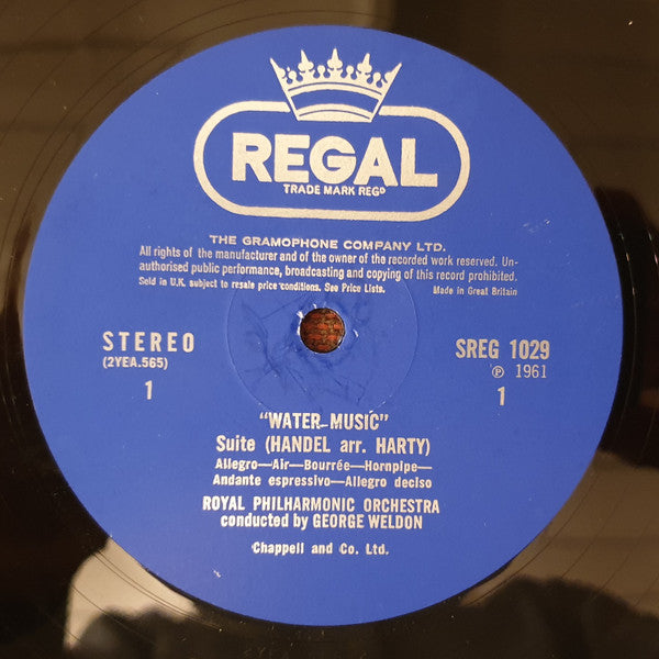 Handel* - Harty*, George Weldon, Royal Philharmonic Orchestra : Water Music Suite / Royal Fireworks Suite (LP, RE)