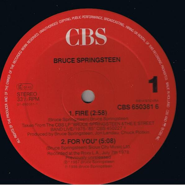 Bruce Springsteen & The E-Street Band : Fire (12", Maxi)