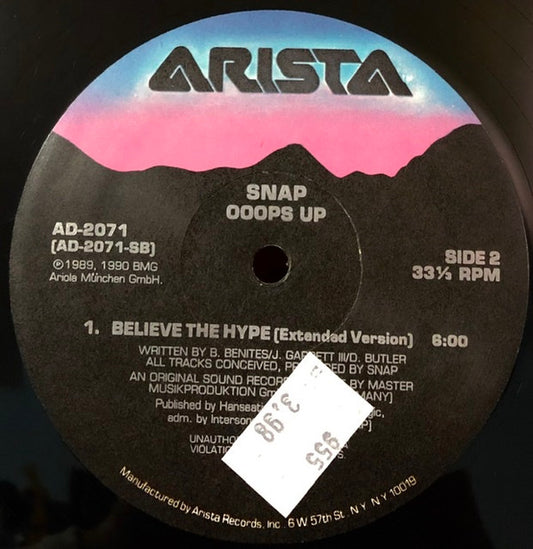Snap! : Ooops Up / Believe The Hype (12")