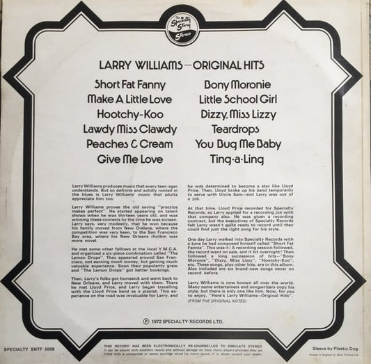 Larry Williams (3) : Original Hits (LP, RE)