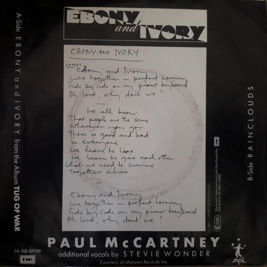 Paul McCartney : Ebony and Ivory (7", Single)