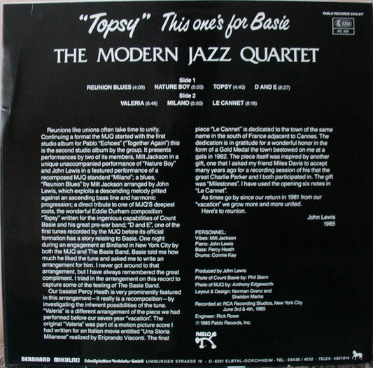 The Modern Jazz Quartet : "Topsy" This One's For Basie (LP)