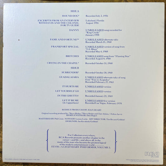 Elvis Presley - A Legendary Performer - Volume 3 (LP) (Very Good (VG)) - Skanderborg Vinyl