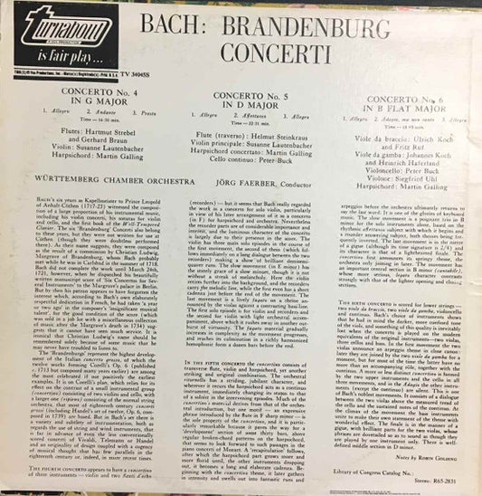 Johann Sebastian Bach : Brandenburg Concerti № 4, In G / № 5, In D / № 6, In B-Flat (LP, Album)