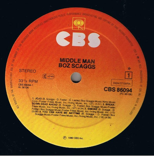 Boz Scaggs - Middle Man (LP) (Very Good Plus (VG+)) - Skanderborg Vinyl