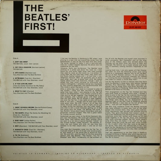 The Beatles Featuring Tony Sheridan & Guests* : The Beatles' First (LP, Comp, Mono)