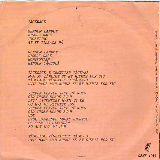 Elisabeth (3) : Tågedage (7", Single)