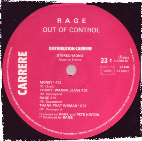 Rage (9) : Out Of Control (LP, Album)