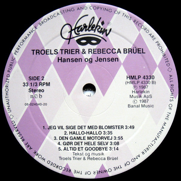 Troels Trier & Rebecca Brüel : Hansen & Jensen (LP, Album)