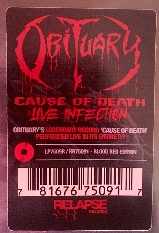 Obituary : Cause Of Death - Live Infection (LP, Album, Red)