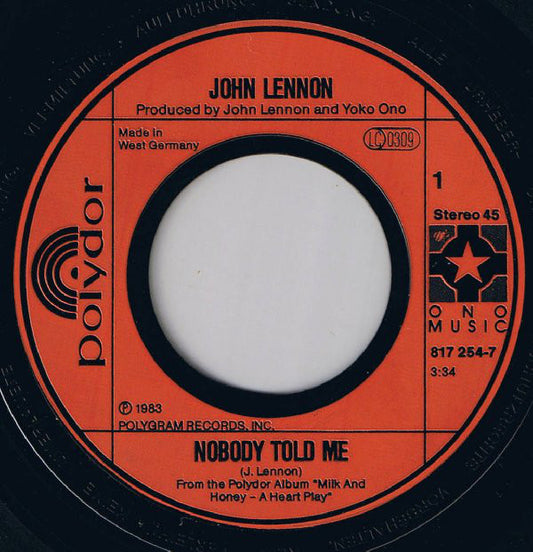 John Lennon : Nobody Told Me (7", Single)