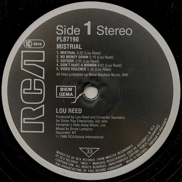 Lou Reed : Mistrial (LP, Album)