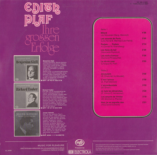 Edith Piaf - Ihre Grossen Erfolge (LP) (Very Good Plus (VG+)) - Skanderborg Vinyl