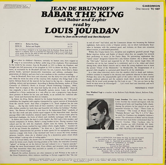 Louis Jourdan : Reads Babar The King And Babar And Zephir (LP, Album)