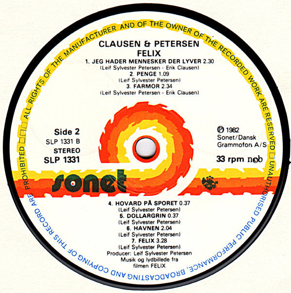 Clausen & Petersen - Musik Og Lydbillede Fra Filmen Felix (LP) (Very Good Plus (VG+)) - Skanderborg Vinyl
