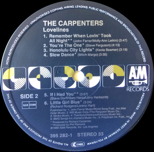 Carpenters - Lovelines (LP) (Very Good Plus (VG+)) - Skanderborg Vinyl