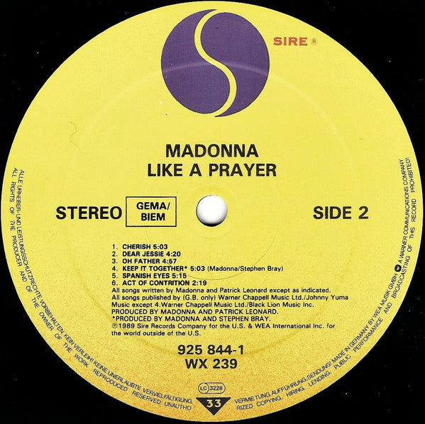 Madonna : Like A Prayer (LP, Album, Tel)
