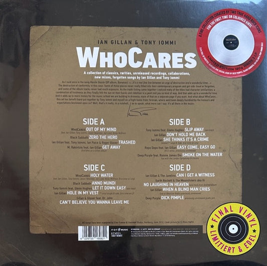 Ian Gillan & Tony Iommi : WhoCares (2xLP, Album, Comp, Ltd, Whi)