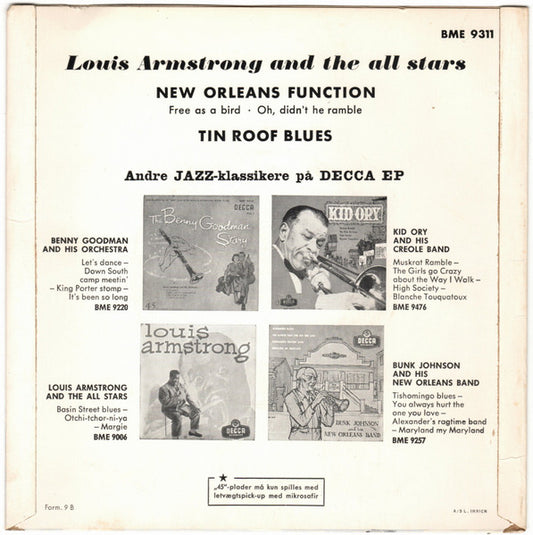 Louis Armstrong And His All-Stars : New Orleans Function (7", EP, Sil)