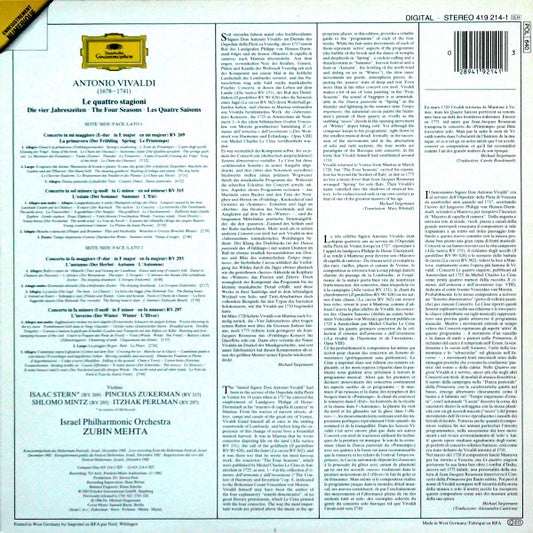 Antonio Vivaldi, Israel Philharmonic Orchestra : Le Quattro Stagioni (LP)