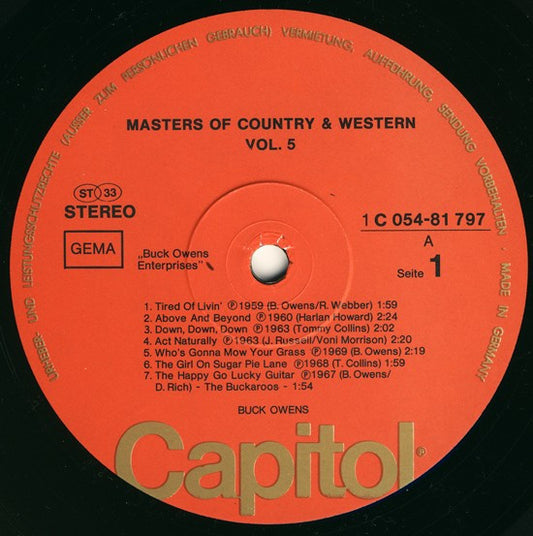 Buck Owens : Masters Of Country And Western Vol. 5 (LP, Comp)