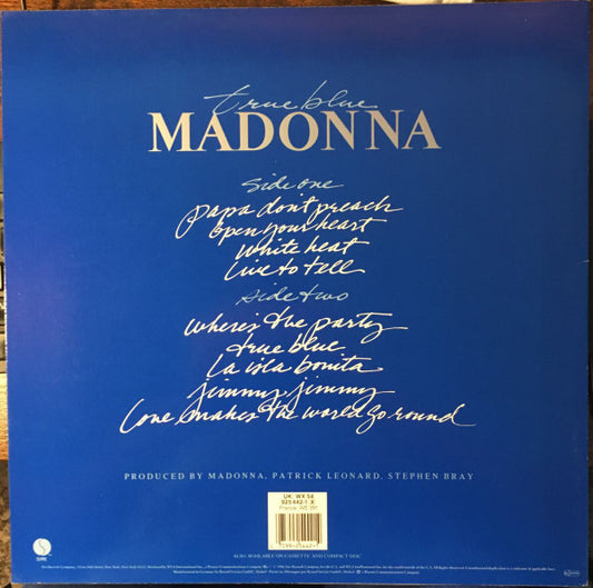 Madonna : True Blue (LP, Album, Tel)