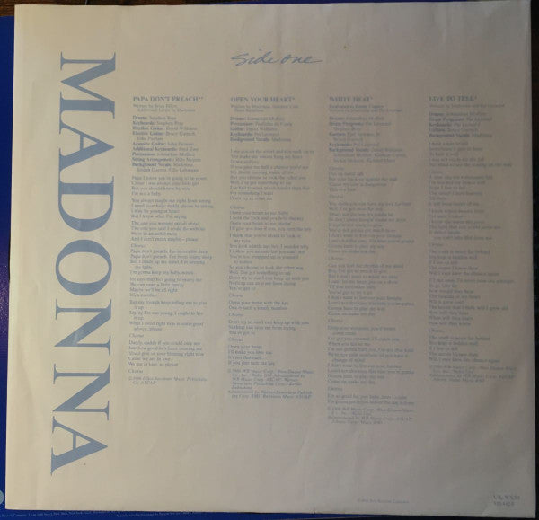 Madonna : True Blue (LP, Album, Tel)