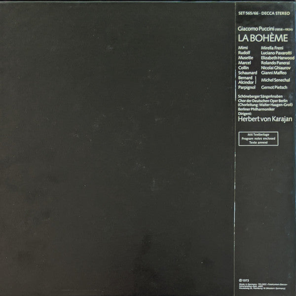 Giacomo Puccini - Luciano Pavarotti · Mirella Freni · Nicolai Ghiaurov · Elizabeth Harwood · Rolando Panerai · Gianni Maffeo · Berliner Philharmoniker · Herbert von Karajan : La Bohème (2xLP + Box)