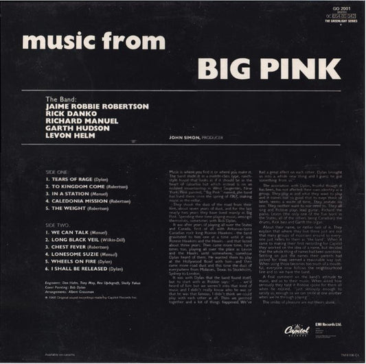 The Band : Music From Big Pink (LP, Album, RE)