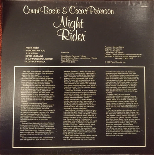 Count Basie & Oscar Peterson - Night Rider (LP) (Very Good Plus (VG+)) - Skanderborg Vinyl