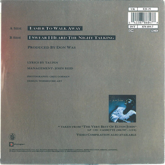 Elton John : Easier To Walk Away (7", Single)