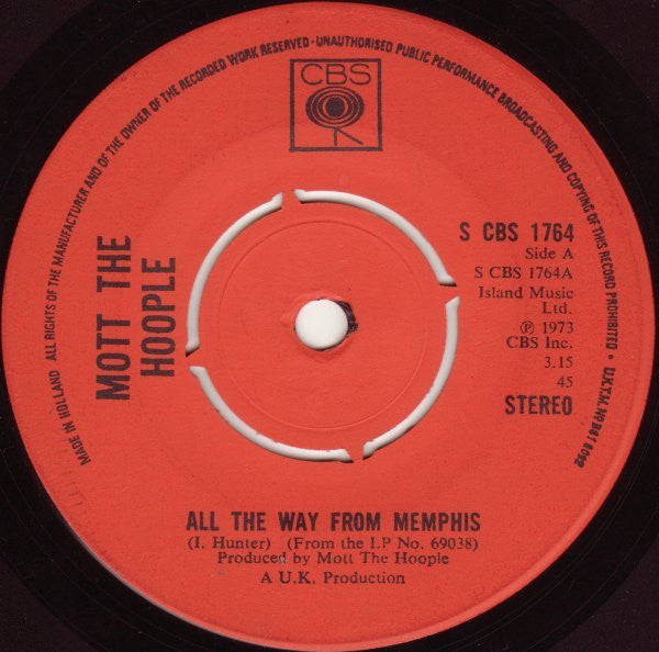 Mott The Hoople : All The Way From Memphis (7", Single)