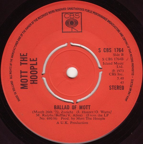 Mott The Hoople : All The Way From Memphis (7", Single)