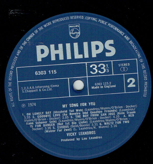 Vicky Leandros : My Song For You (LP, Album)