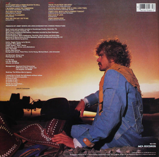 John Schneider : Tryin' To Outrun The Wind (LP, Album, Glo)