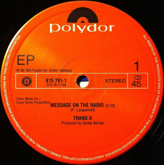 Trans-X : Message On The Radio (12", Maxi, Blu)