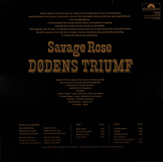 Savage Rose : Dødens Triumf (LP, Album, RE, Ros)